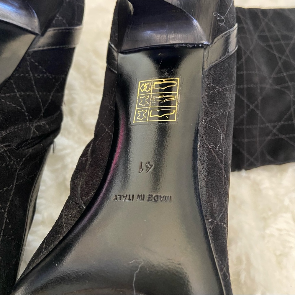 CHRISTIAN DIOR Cannage Quilted Suede Leather Knee-High Boots Stiletto He… - Picture 10 of 16